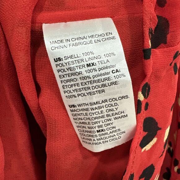 Chico's Blouse Size 3 16 XL Red Printed Chiffon Tie Bow Neck Balloon Sleeve - Picture 8 of 10